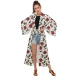 Roses Flowers Leaves Pattern Scrapbook Paper Floral Background Maxi Kimono