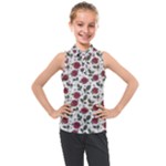 Roses Flowers Leaves Pattern Scrapbook Paper Floral Background Kids  Sleeveless Polo T-Shirt