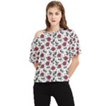 Roses Flowers Leaves Pattern Scrapbook Paper Floral Background One Shoulder Cut Out T-Shirt