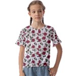 Roses Flowers Leaves Pattern Scrapbook Paper Floral Background Kids  Cuff Sleeve Scrunch Bottom T-Shirt