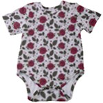 Roses Flowers Leaves Pattern Scrapbook Paper Floral Background Baby Short Sleeve Bodysuit
