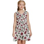 Roses Flowers Leaves Pattern Scrapbook Paper Floral Background Kids  Sleeveless Tiered Mini Dress