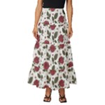 Roses Flowers Leaves Pattern Scrapbook Paper Floral Background Tiered Ruffle Maxi Skirt