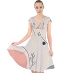 Pattern Line Art Texture Minimalist Design Cap Sleeve Front Wrap Midi Dress