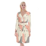 Pattern Line Art Texture Minimalist Design Long Sleeve Velvet Front Wrap Dress