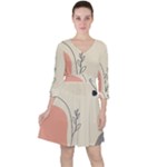 Pattern Line Art Texture Minimalist Design Quarter Sleeve Ruffle Waist Dress