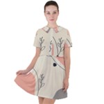 Pattern Line Art Texture Minimalist Design Short Sleeve Shoulder Cut Out Dress 