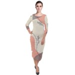 Pattern Line Art Texture Minimalist Design Quarter Sleeve Midi Velour Bodycon Dress