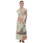 Pattern Line Art Texture Minimalist Design Flutter Sleeve Maxi Dress