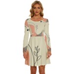 Pattern Line Art Texture Minimalist Design Long Sleeve Wide Neck Velvet Dress