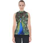 Peacock Bird Feathers Pheasant Nature Animal Texture Pattern Mock Neck Shell Top