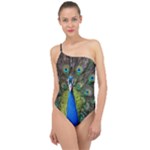Peacock Bird Feathers Pheasant Nature Animal Texture Pattern Classic One Shoulder Swimsuit