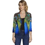 Peacock Bird Feathers Pheasant Nature Animal Texture Pattern Women s Casual 3/4 Sleeve Spring Jacket