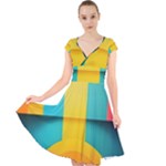 Colorful Rainbow Pattern Digital Art Abstract Minimalist Minimalism Cap Sleeve Front Wrap Midi Dress