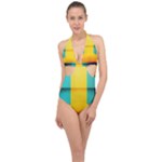 Colorful Rainbow Pattern Digital Art Abstract Minimalist Minimalism Halter Front Plunge Swimsuit