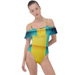 Colorful Rainbow Pattern Digital Art Abstract Minimalist Minimalism Frill Detail One Piece Swimsuit