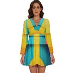 Colorful Rainbow Pattern Digital Art Abstract Minimalist Minimalism Long Sleeve V-Neck Chiffon Dress 