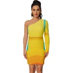 Colorful Rainbow Pattern Digital Art Abstract Minimalist Minimalism Long Sleeve One Shoulder Mini Dress
