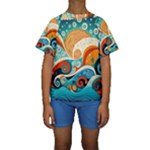 Waves Ocean Sea Abstract Whimsical Abstract Art Pattern Abstract Pattern Nature Water Seascape Kids  Short Sleeve Swimwear
