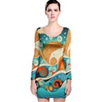 Waves Ocean Sea Abstract Whimsical Abstract Art Pattern Abstract Pattern Nature Water Seascape Long Sleeve Velvet Bodycon Dress