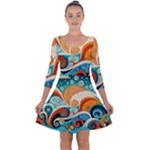 Waves Ocean Sea Abstract Whimsical Abstract Art Pattern Abstract Pattern Nature Water Seascape Quarter Sleeve Skater Dress