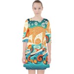 Waves Ocean Sea Abstract Whimsical Abstract Art Pattern Abstract Pattern Nature Water Seascape Quarter Sleeve Pocket Dress