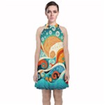 Waves Ocean Sea Abstract Whimsical Abstract Art Pattern Abstract Pattern Nature Water Seascape Velvet Halter Neckline Dress 