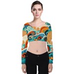 Waves Ocean Sea Abstract Whimsical Abstract Art Pattern Abstract Pattern Nature Water Seascape Velvet Long Sleeve Crop Top