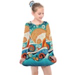 Waves Ocean Sea Abstract Whimsical Abstract Art Pattern Abstract Pattern Nature Water Seascape Kids  Long Sleeve Dress