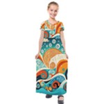 Waves Ocean Sea Abstract Whimsical Abstract Art Pattern Abstract Pattern Nature Water Seascape Kids  Short Sleeve Maxi Dress