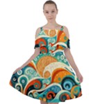 Waves Ocean Sea Abstract Whimsical Abstract Art Pattern Abstract Pattern Nature Water Seascape Cut Out Shoulders Chiffon Dress