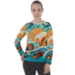 Waves Ocean Sea Abstract Whimsical Abstract Art Pattern Abstract Pattern Nature Water Seascape Women s Long Sleeve Raglan T-Shirt