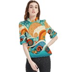 Waves Ocean Sea Abstract Whimsical Abstract Art Pattern Abstract Pattern Nature Water Seascape Frill Neck Blouse