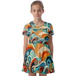 Waves Ocean Sea Abstract Whimsical Abstract Art Pattern Abstract Pattern Nature Water Seascape Kids  Short Sleeve Pinafore Style Dress