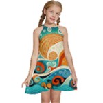 Waves Ocean Sea Abstract Whimsical Abstract Art Pattern Abstract Pattern Nature Water Seascape Kids  Halter Collar Waist Tie Chiffon Dress