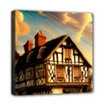 Village House Cottage Medieval Timber Tudor Split-timber Frame Architecture Town Twilight Chimney Mini Canvas 8  x 8  (Stretched)