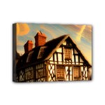 Village House Cottage Medieval Timber Tudor Split-timber Frame Architecture Town Twilight Chimney Mini Canvas 7  x 5  (Stretched)