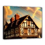 Village House Cottage Medieval Timber Tudor Split-timber Frame Architecture Town Twilight Chimney Canvas 20  x 16  (Stretched)