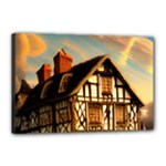 Village House Cottage Medieval Timber Tudor Split-timber Frame Architecture Town Twilight Chimney Canvas 18  x 12  (Stretched)