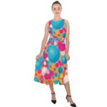 Circles Art Seamless Repeat Bright Colors Colorful Midi Tie-Back Chiffon Dress