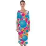 Circles Art Seamless Repeat Bright Colors Colorful Quarter Sleeve Midi Bodycon Dress