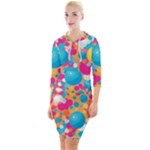 Circles Art Seamless Repeat Bright Colors Colorful Quarter Sleeve Hood Bodycon Dress