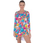 Circles Art Seamless Repeat Bright Colors Colorful Asymmetric Cut-Out Shift Dress