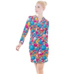Circles Art Seamless Repeat Bright Colors Colorful Button Long Sleeve Dress