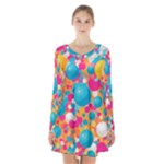 Circles Art Seamless Repeat Bright Colors Colorful Long Sleeve Velvet V-neck Dress