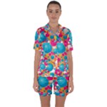 Circles Art Seamless Repeat Bright Colors Colorful Satin Short Sleeve Pajamas Set