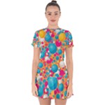 Circles Art Seamless Repeat Bright Colors Colorful Drop Hem Mini Chiffon Dress