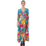 Circles Art Seamless Repeat Bright Colors Colorful Button Up Boho Maxi Dress