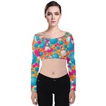 Circles Art Seamless Repeat Bright Colors Colorful Velvet Long Sleeve Crop Top