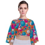 Circles Art Seamless Repeat Bright Colors Colorful Tie Back Butterfly Sleeve Chiffon Top